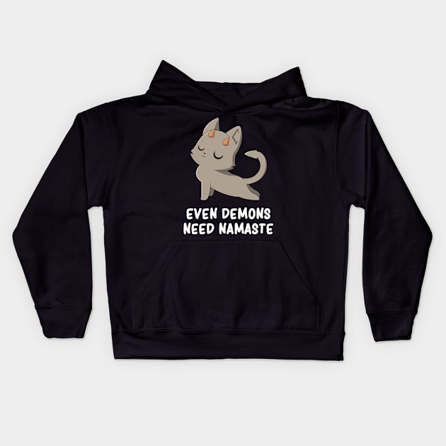 Dark Humor Cute Demon Kawaii Evil Cat Yoga Sarcasm Kids Hoodie by Graphic Monster